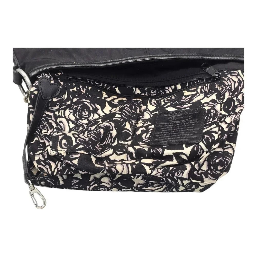 Brighton Purse Black Nylon Patent‎ Leather Trim Hobo Shoulder Bag Braided Strap